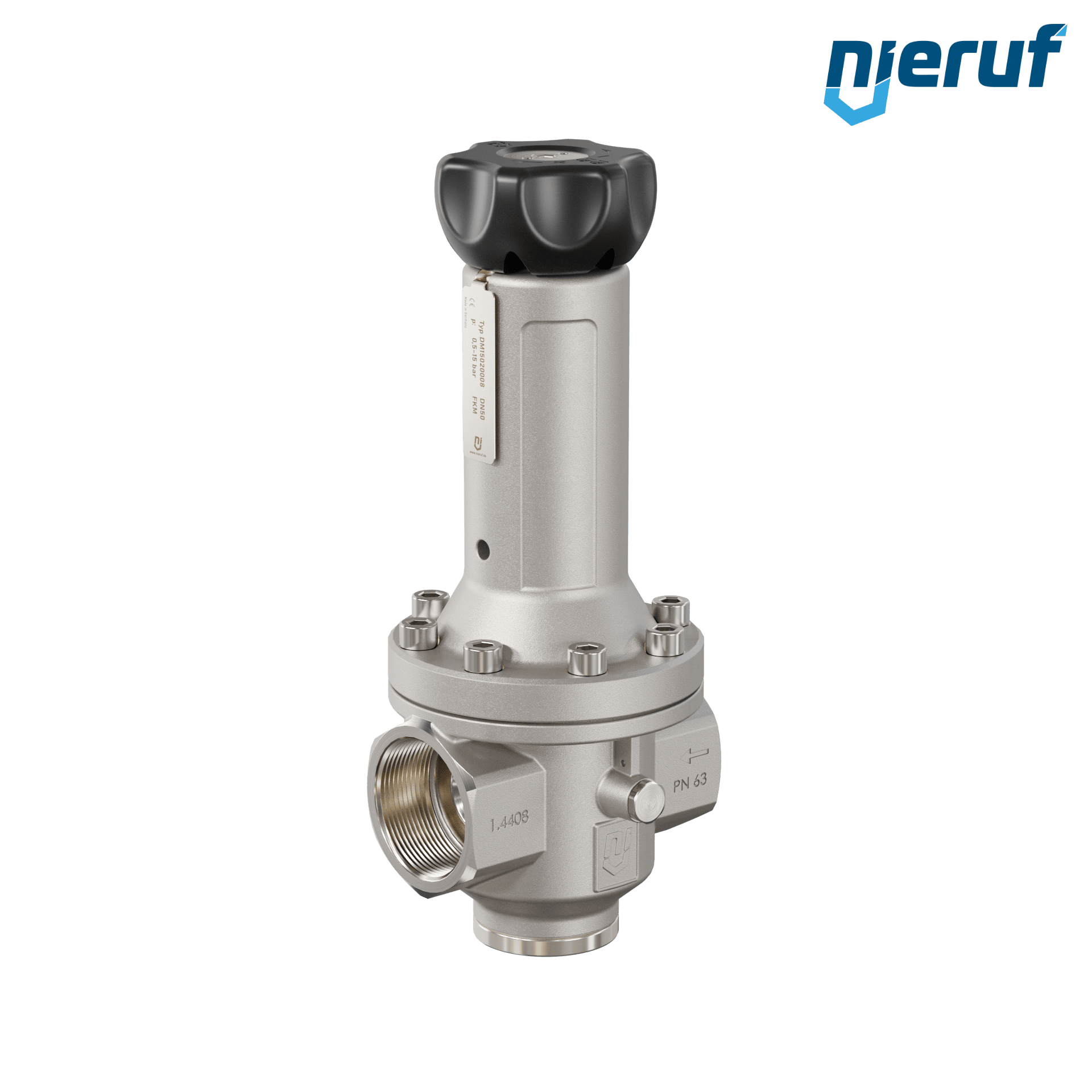 Regulador de presión de precisión con ventilación secundaria 2" pulgadas DM15 acero inoxidable FKM 0,5 - 15 bar