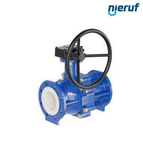 PFA-Flanschkugelhahn FK13 DN100 - 4" Zoll PN10/16 aus Sphäroguss mit Handgetriebe